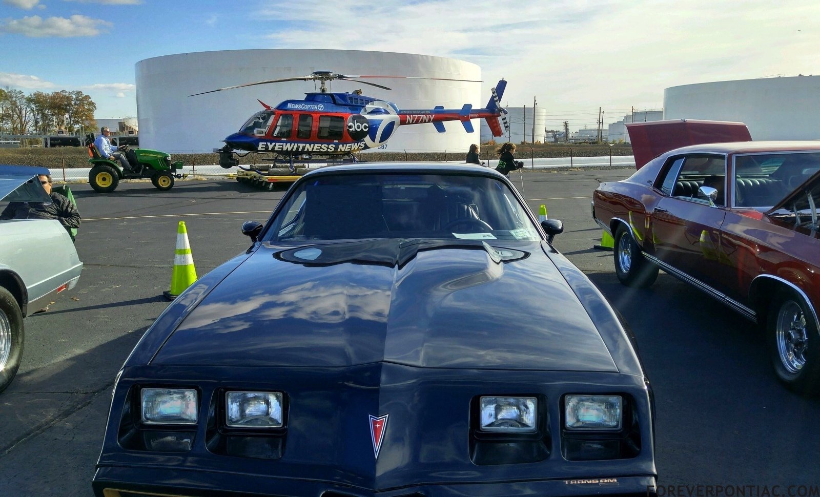 Linden NJ Airport Car Show, with news Helicopter being towed